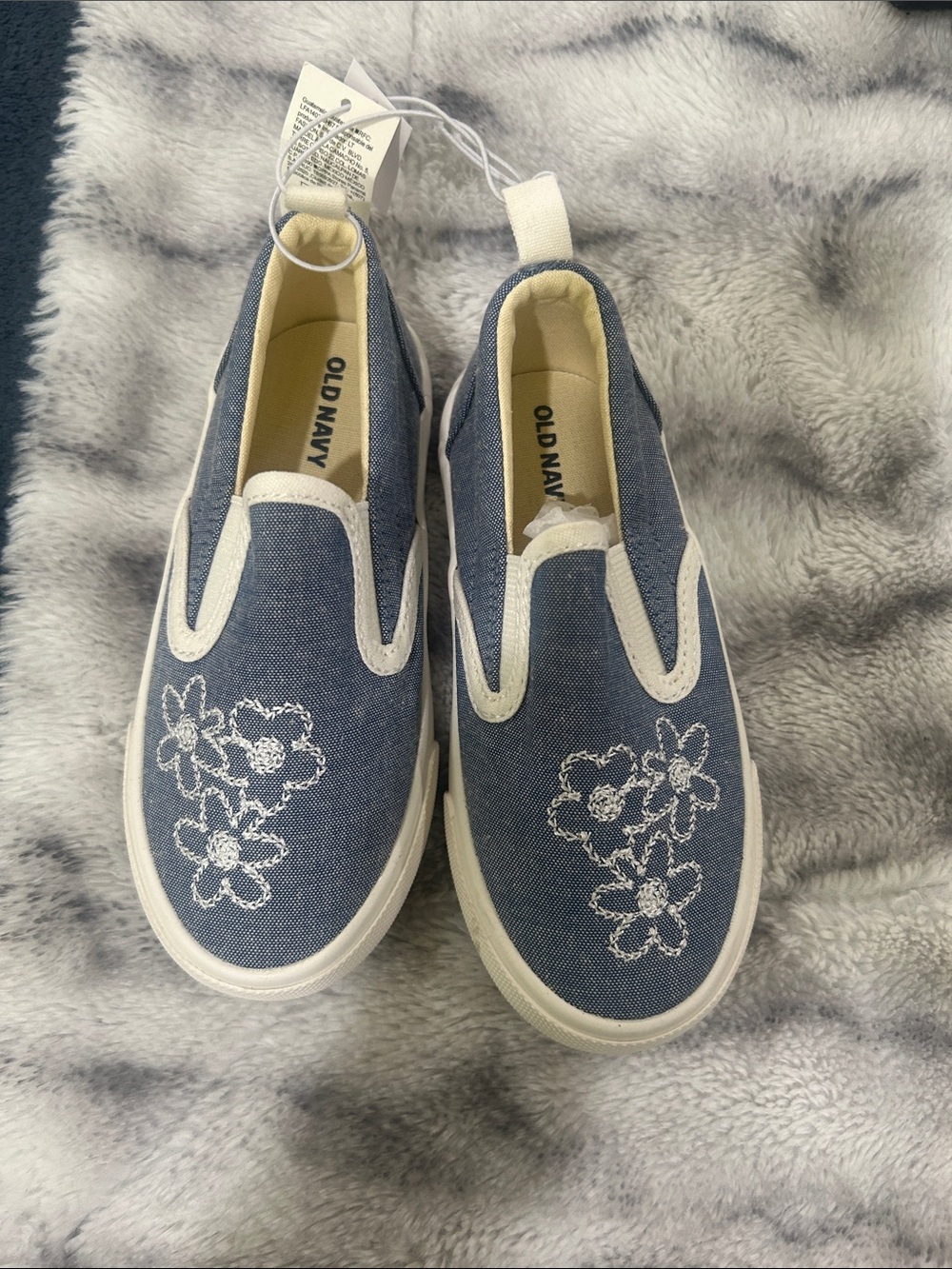 Old Navy Denim Blue Floral Slip-On Sneakers for Kids